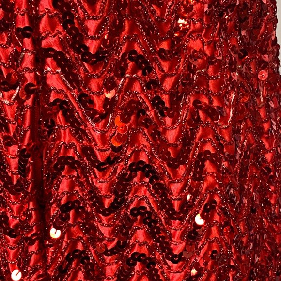 Vintage red sequin mermaid style dress with bow and tulle - Picture 8 of 9